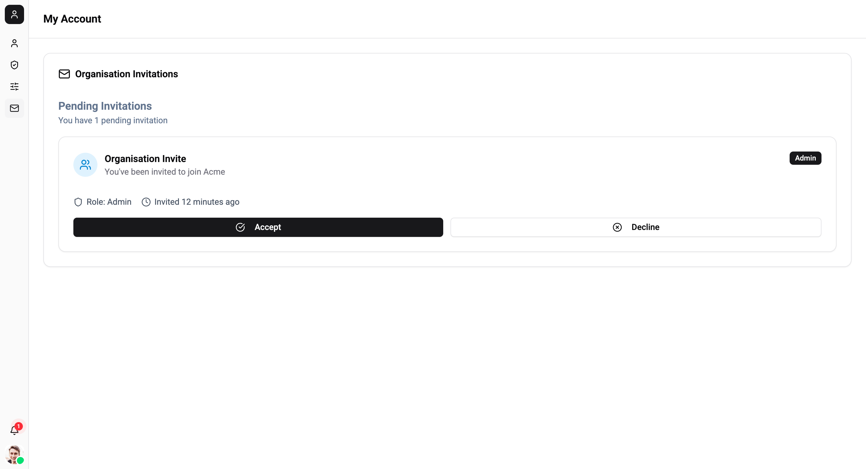 Organisation invitations page
