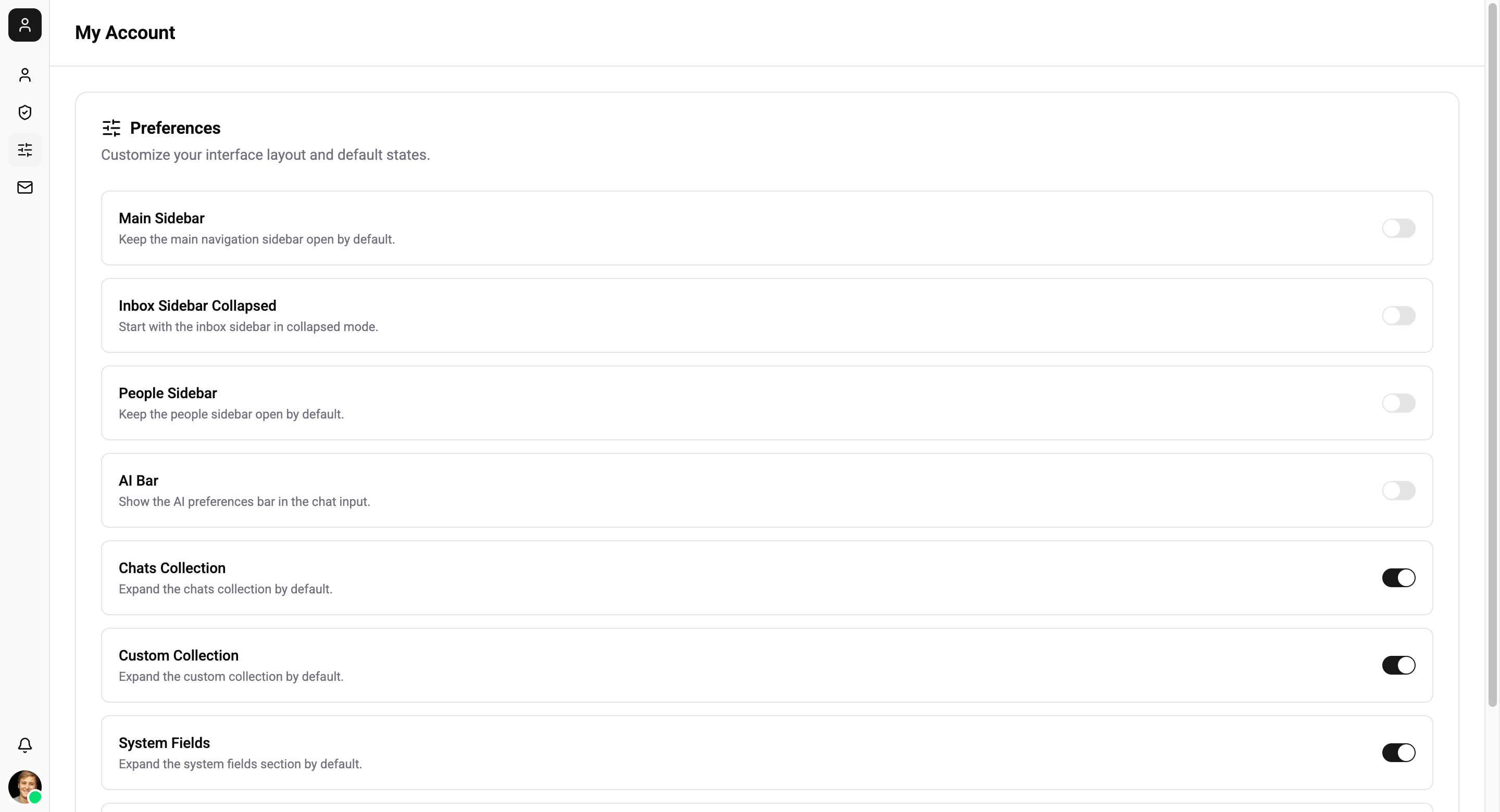 Preferences panel