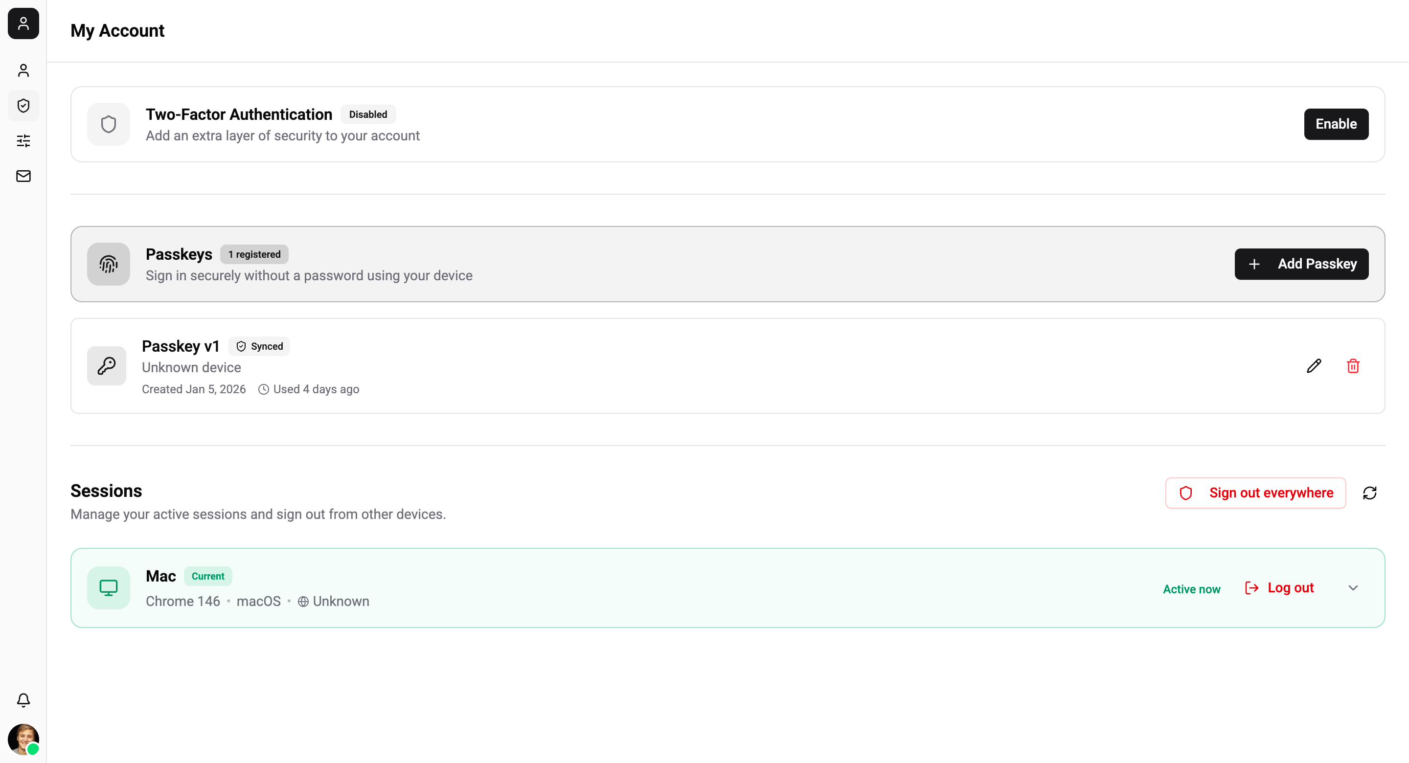 Account security settings