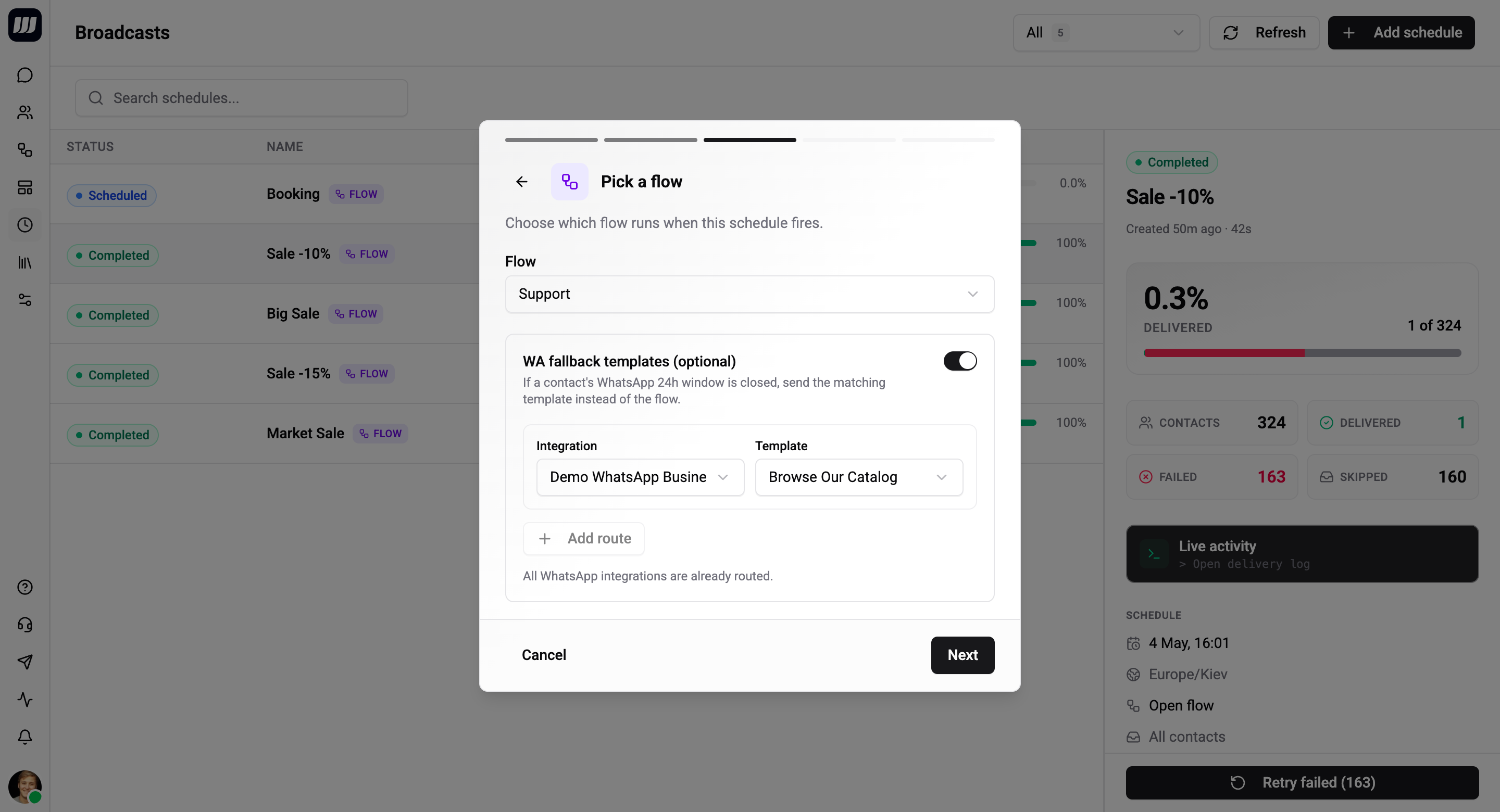 Flow picker with optional fallback list - one fallback template per integration