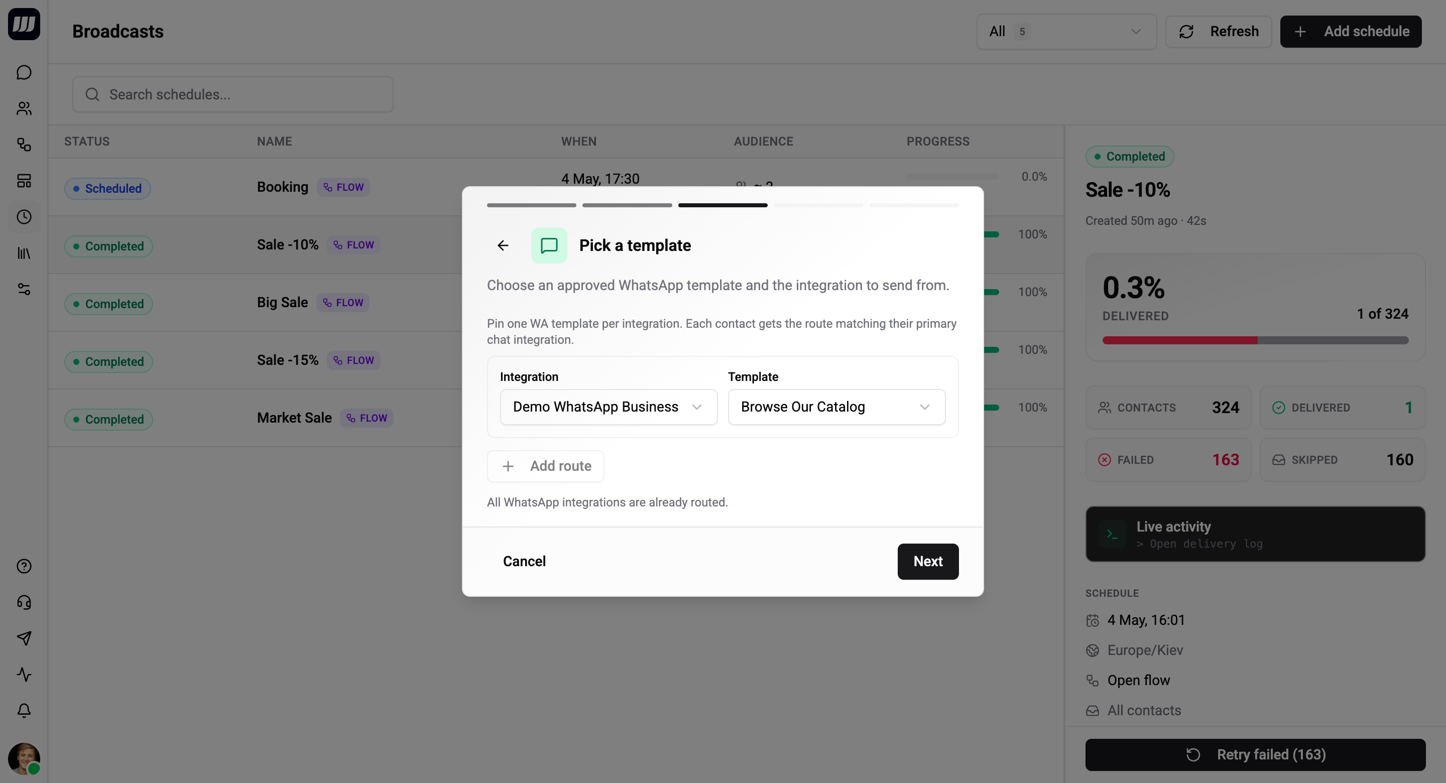 Template picker - list of (template, integration) routes