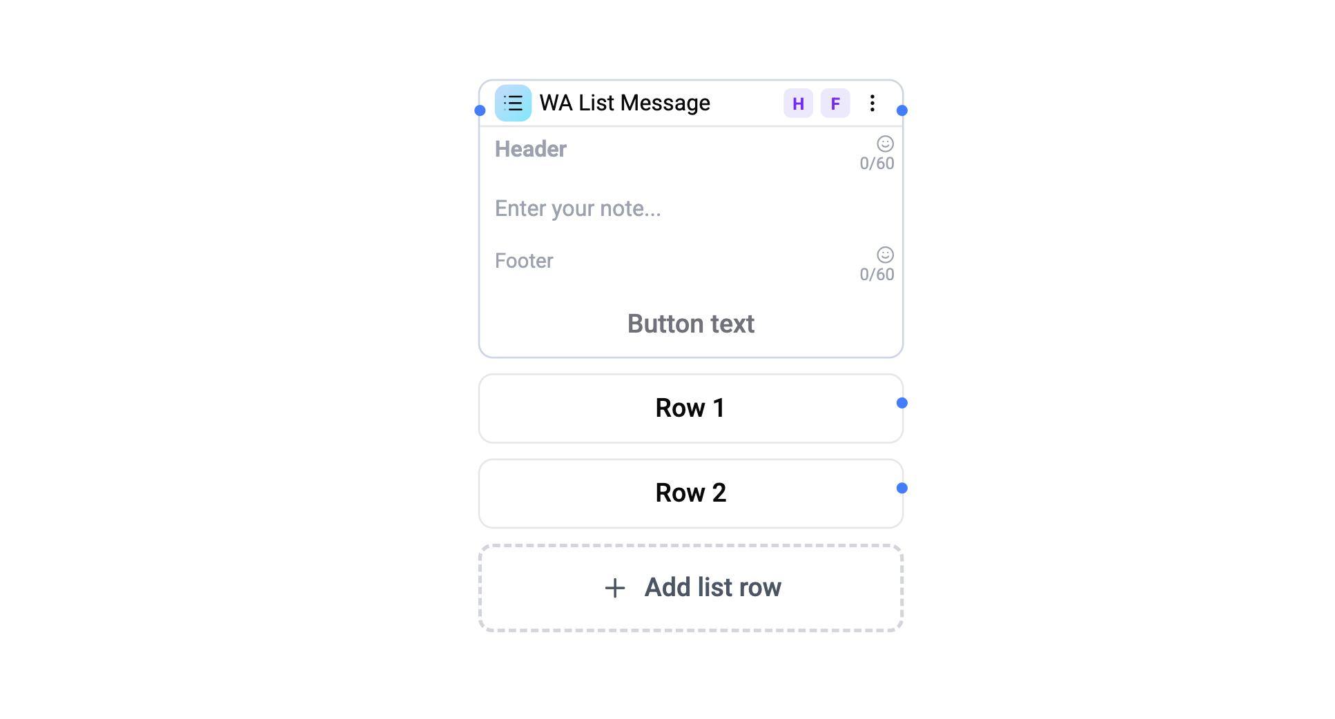 WhatsApp List Message card configuration