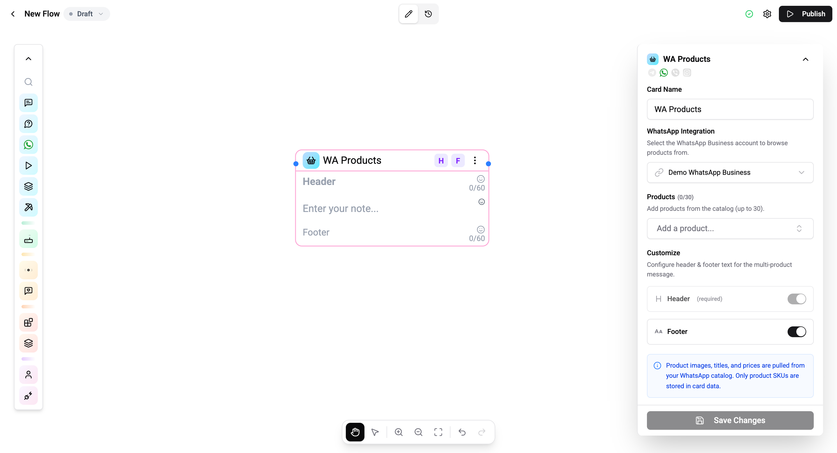 WhatsApp Products card configuration