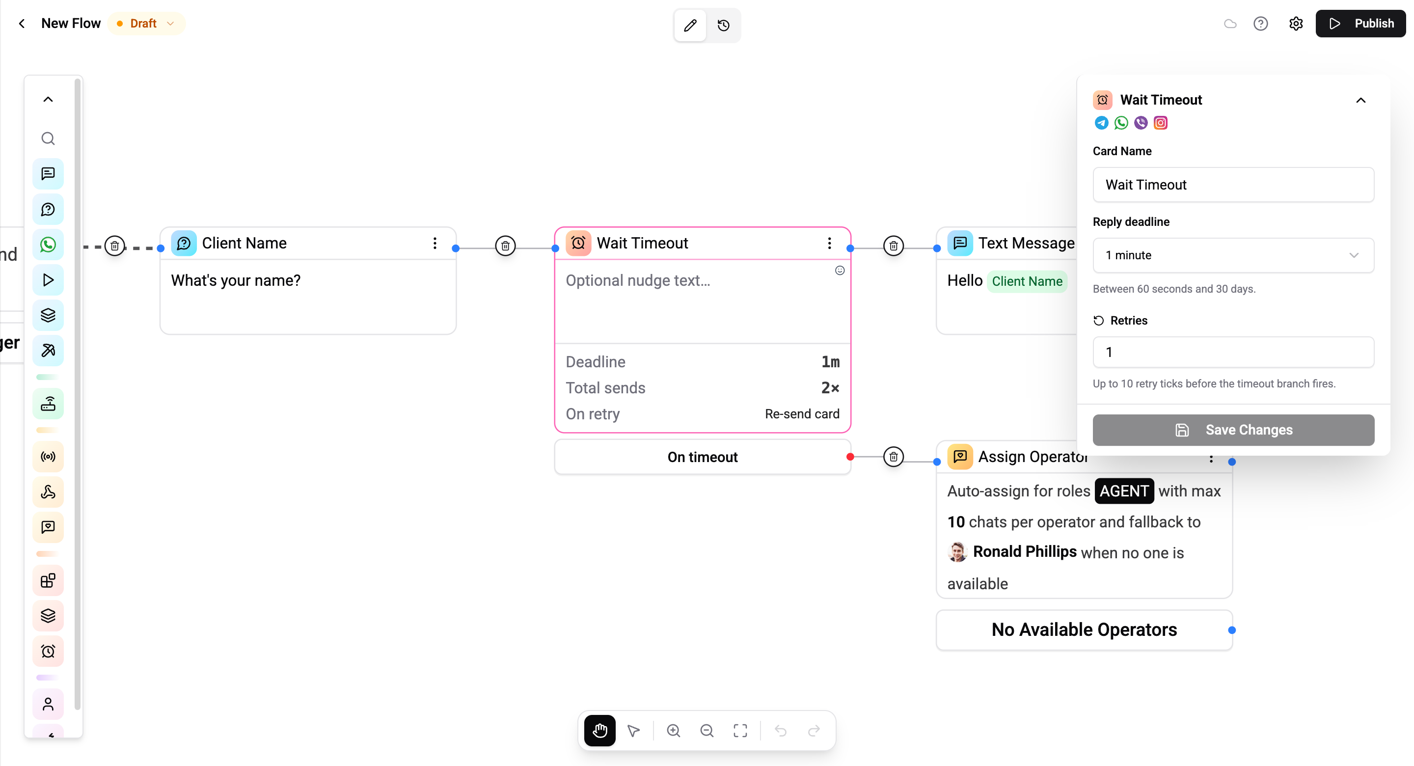 Wait Timeout settings panel - reply deadline + retries