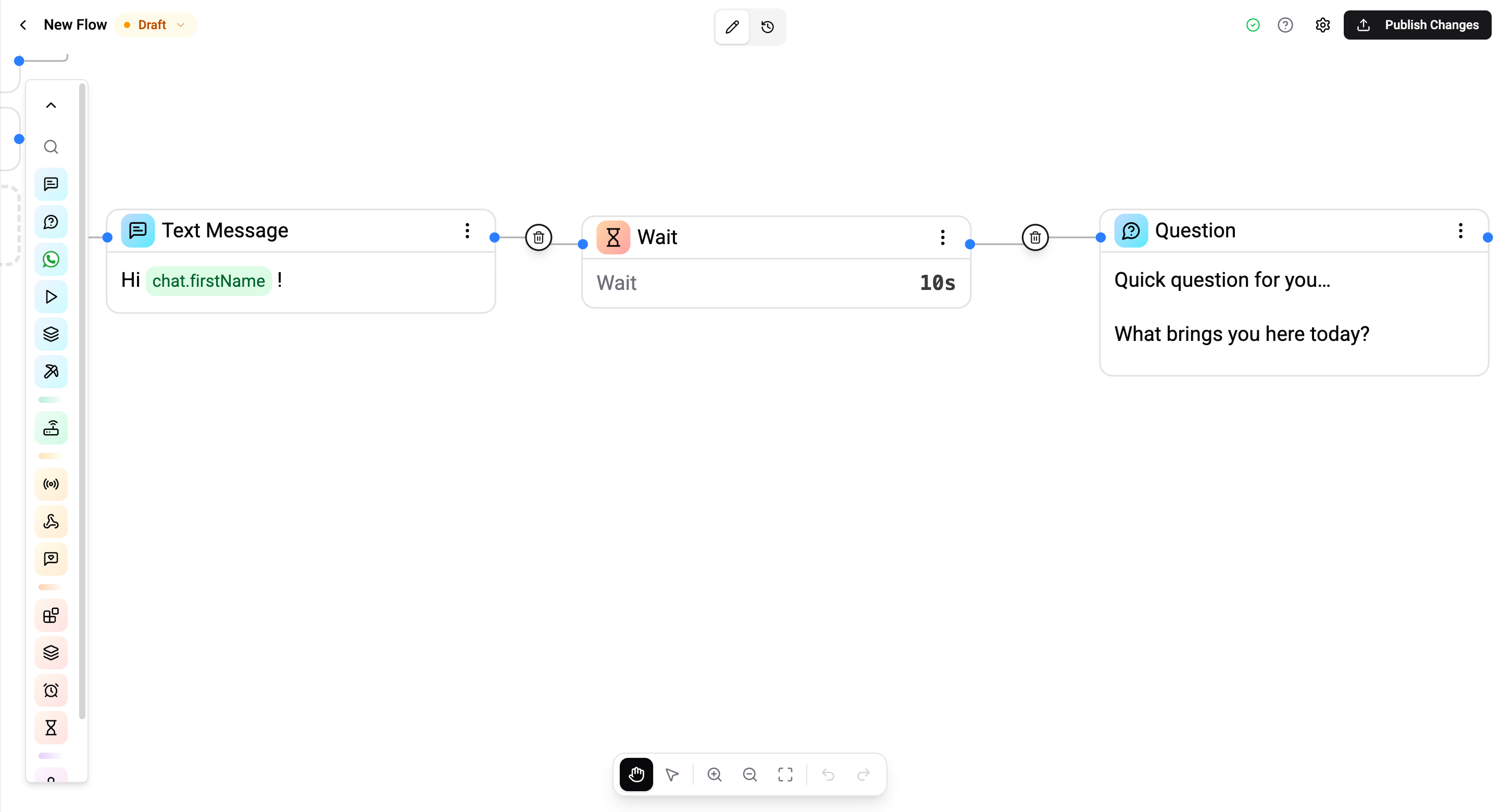 Wait card on the canvas between two text cards