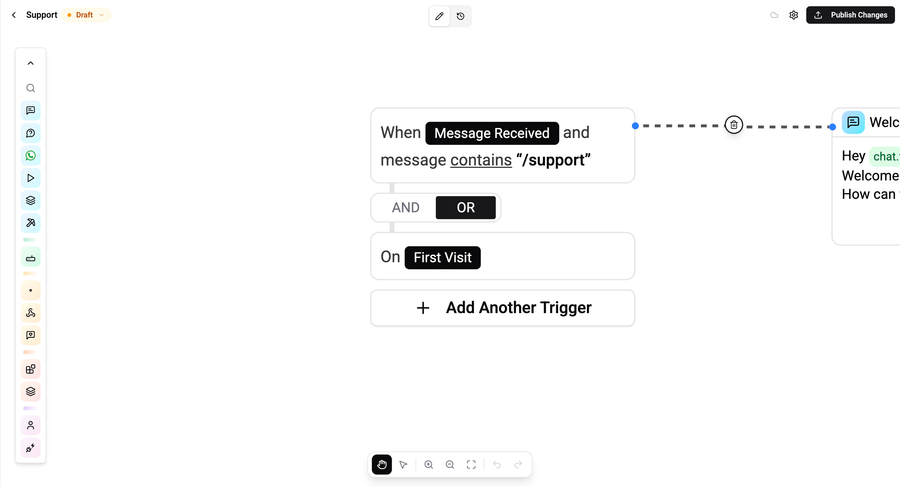 Trigger node on canvas
