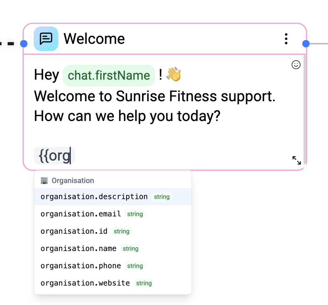 Variables in a text card