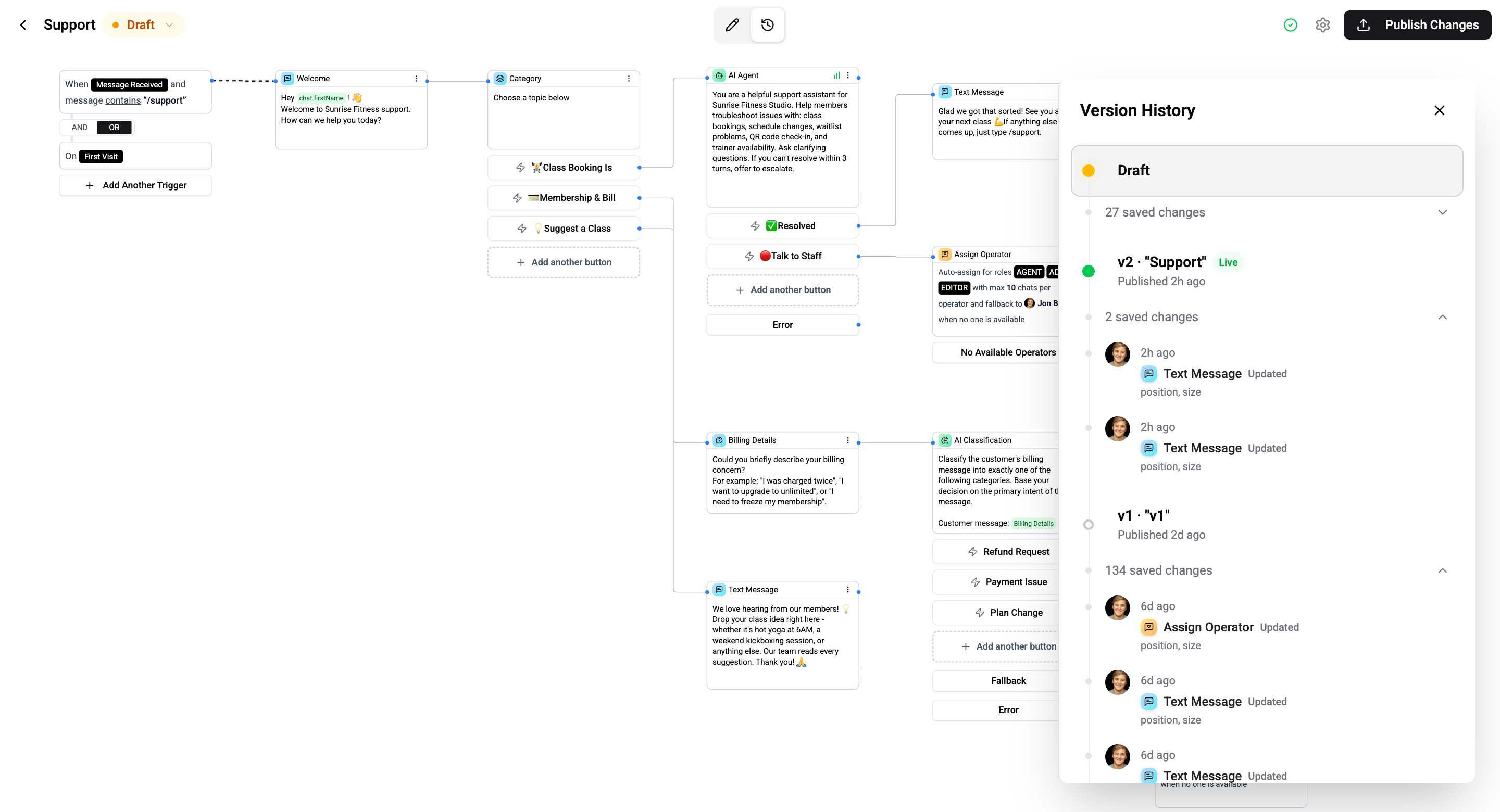 Version history panel