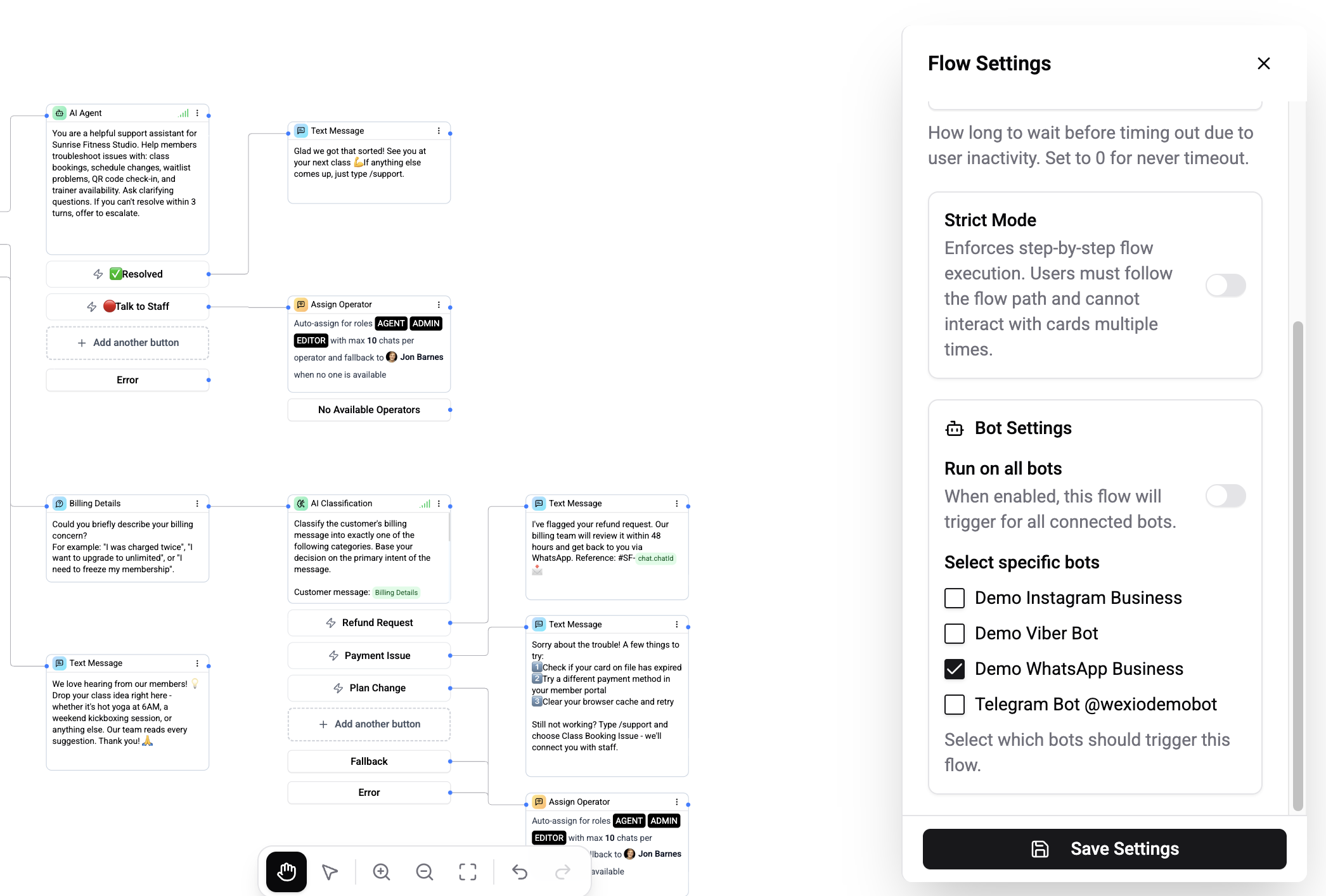 Flow settings panel