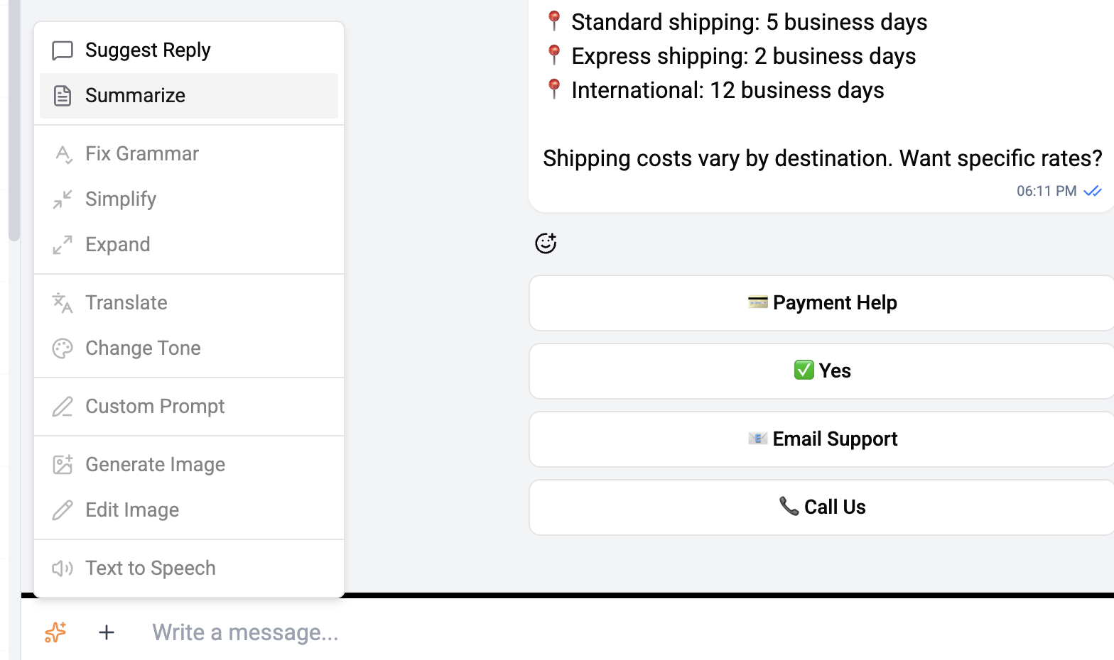 AI Actions dropdown