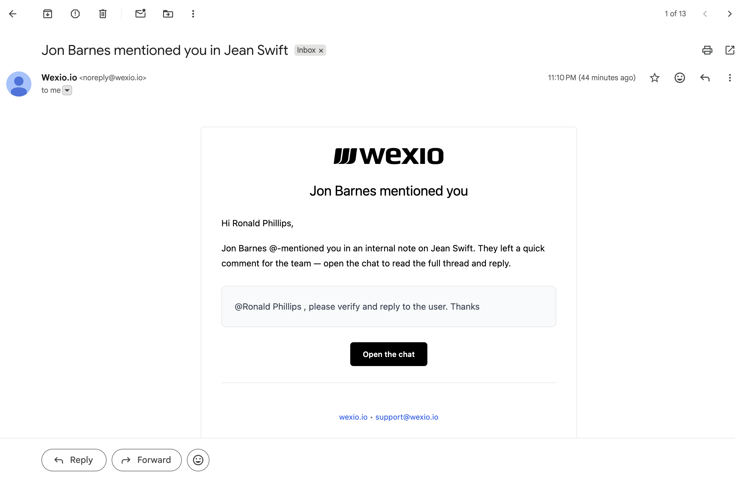 Mention notification email with deep link