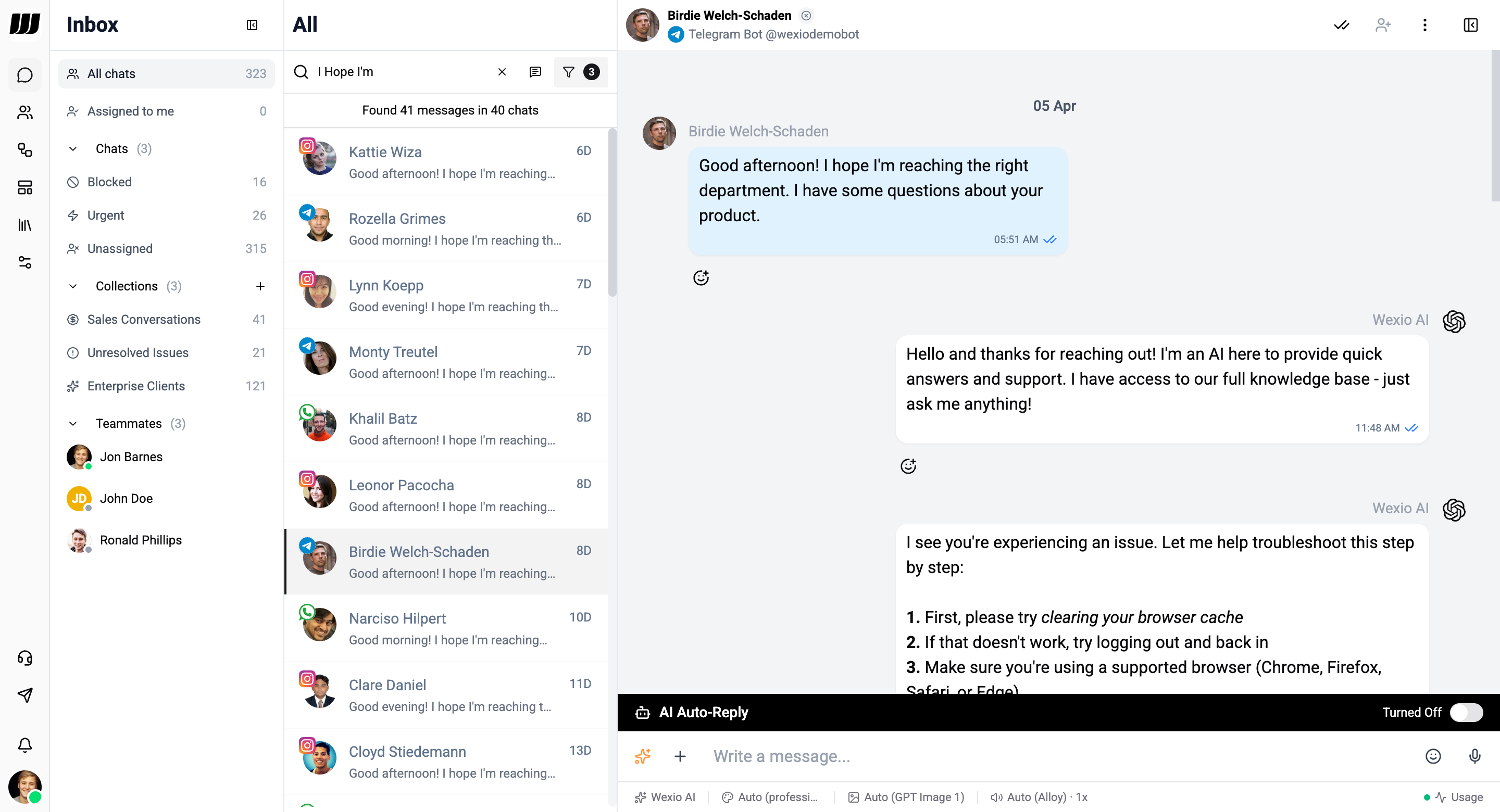 Message search results