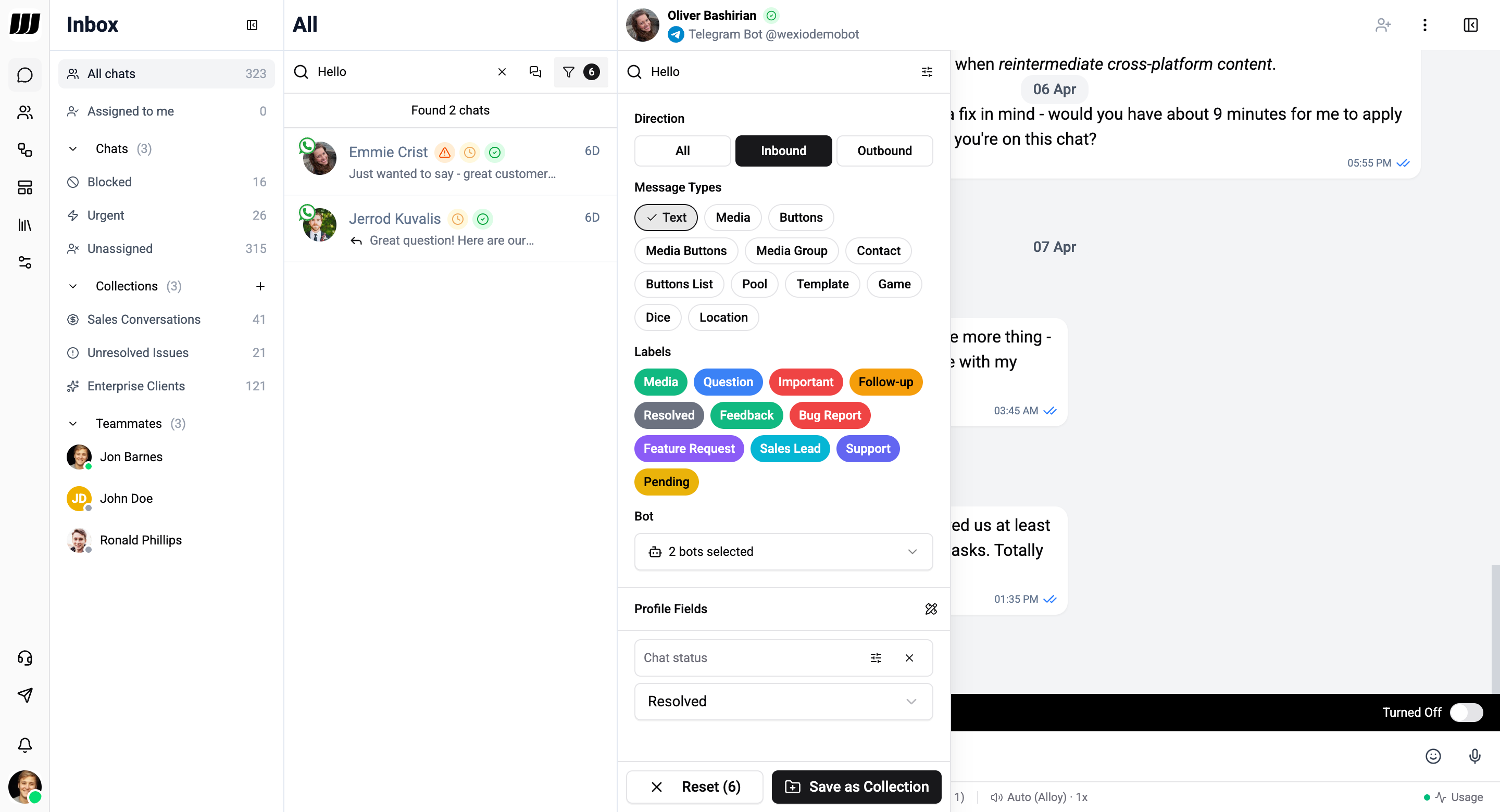 Search bar and filters