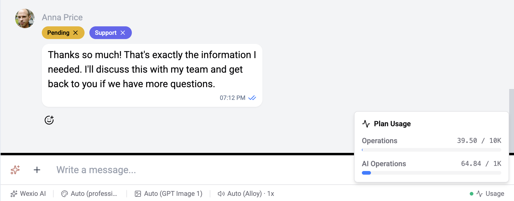 Live usage widget in inbox