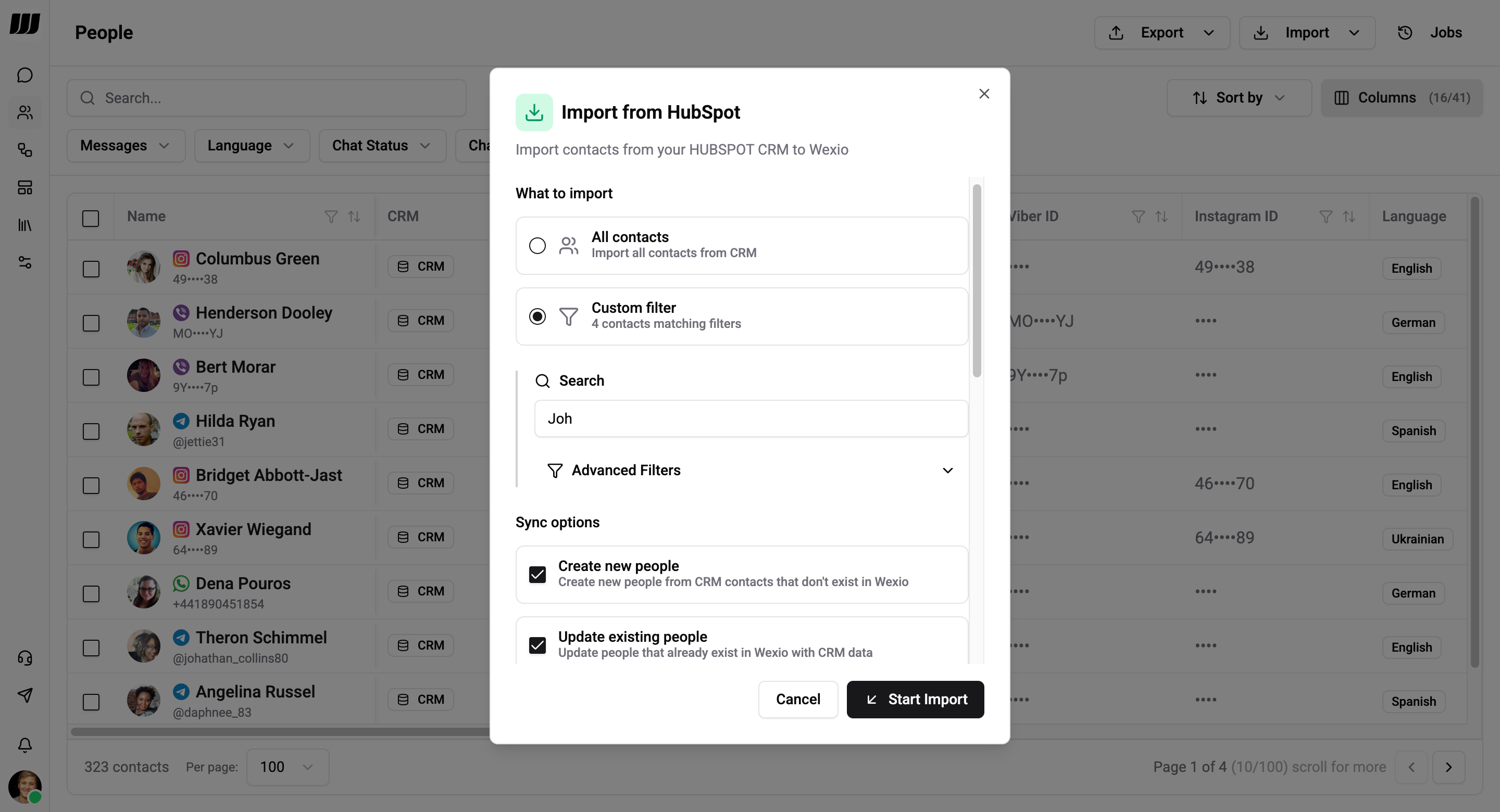 Import from CRM dialog