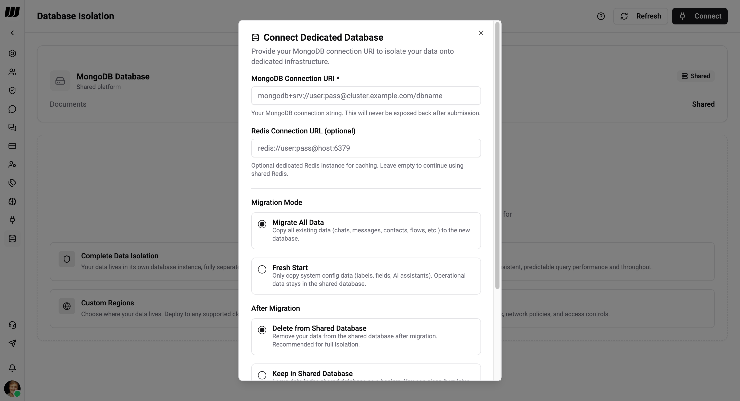Database connection form