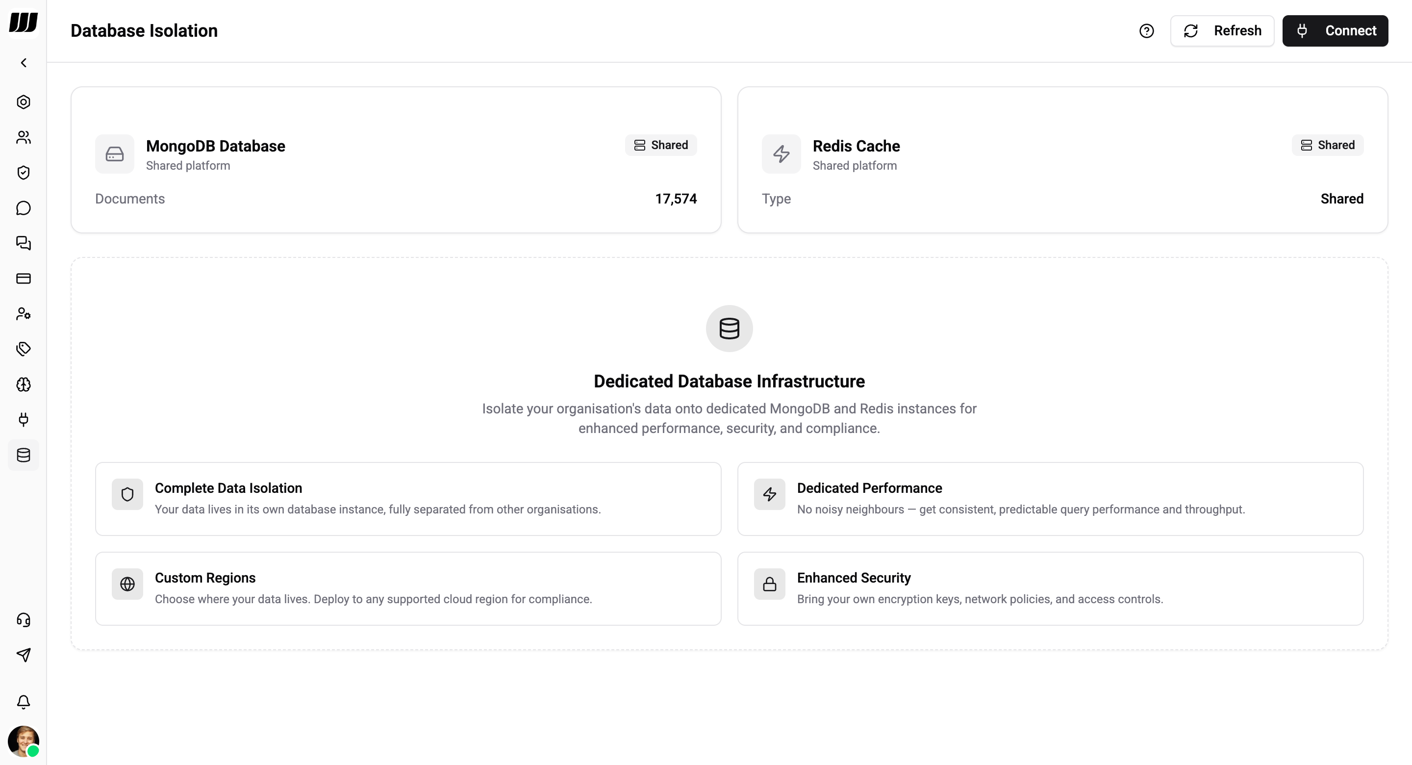 Database settings page