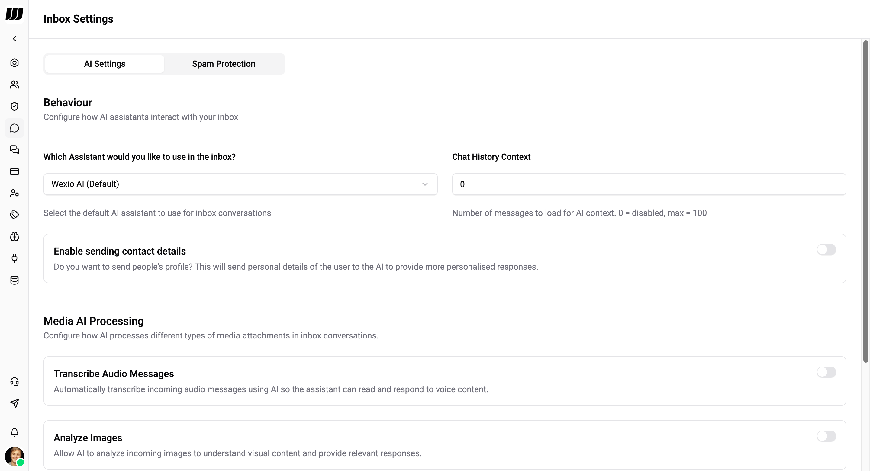 Inbox AI settings