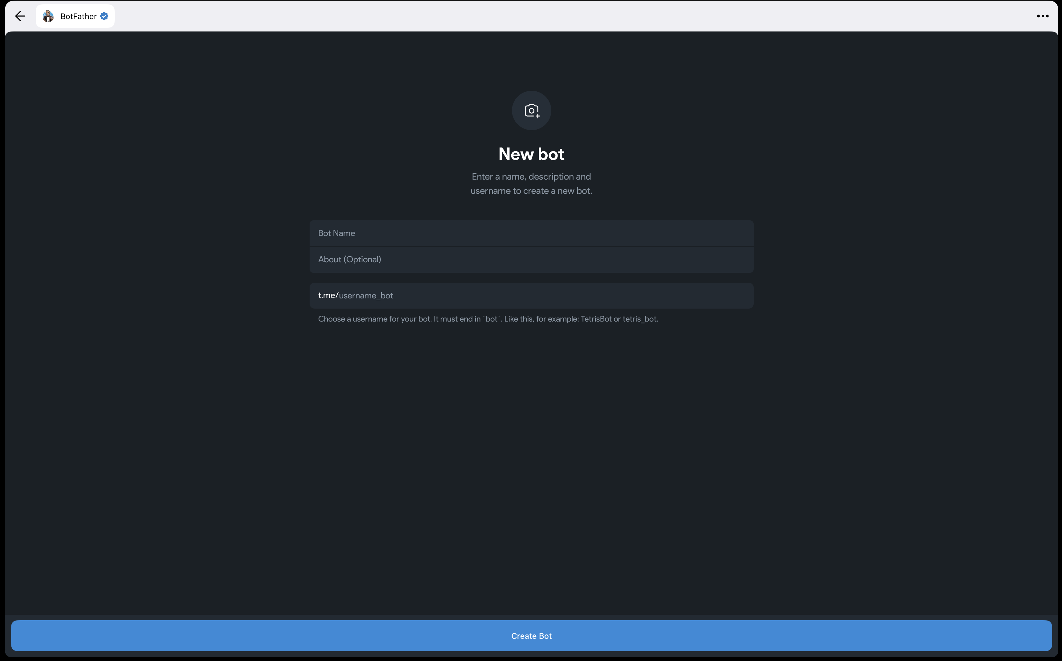 BotFather creating a new bot