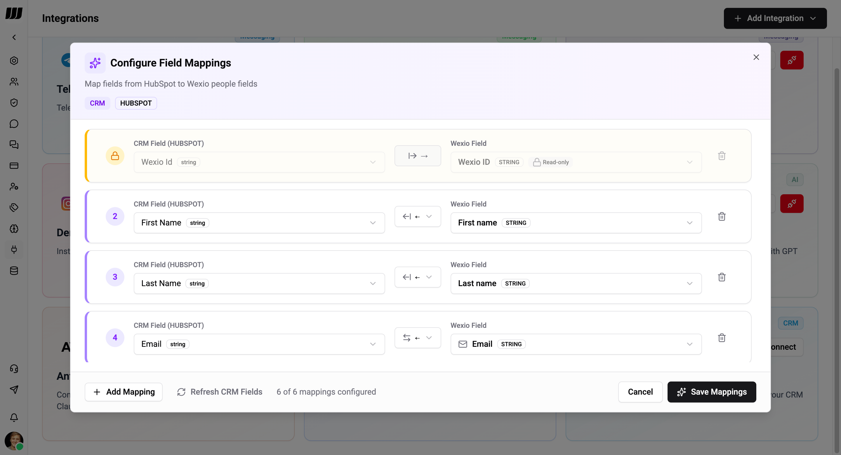 Field mapping configuration dialog