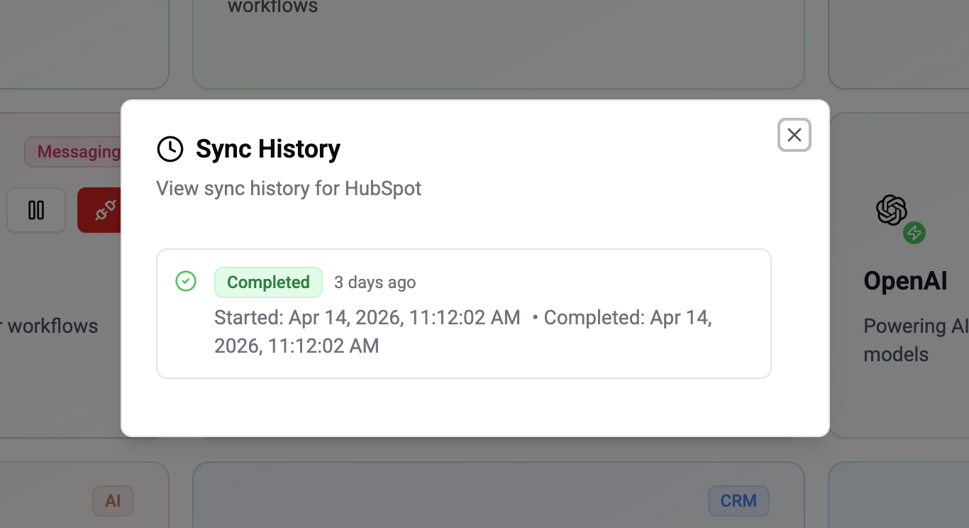 CRM sync history