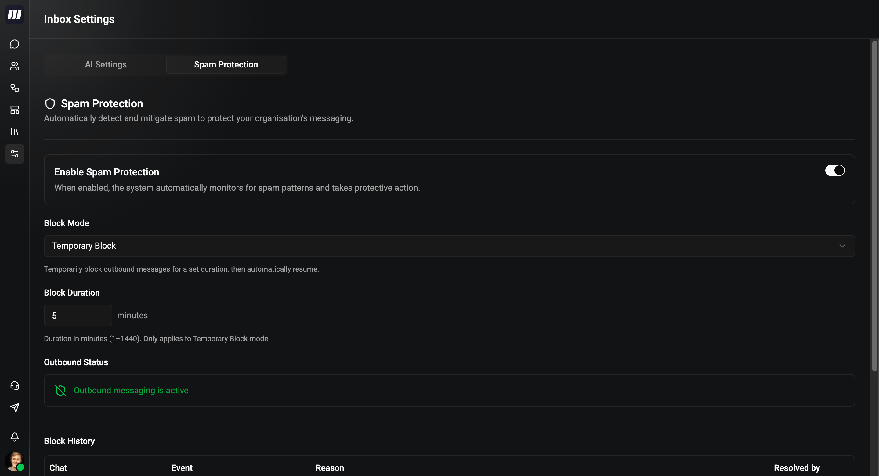 Spam protection settings