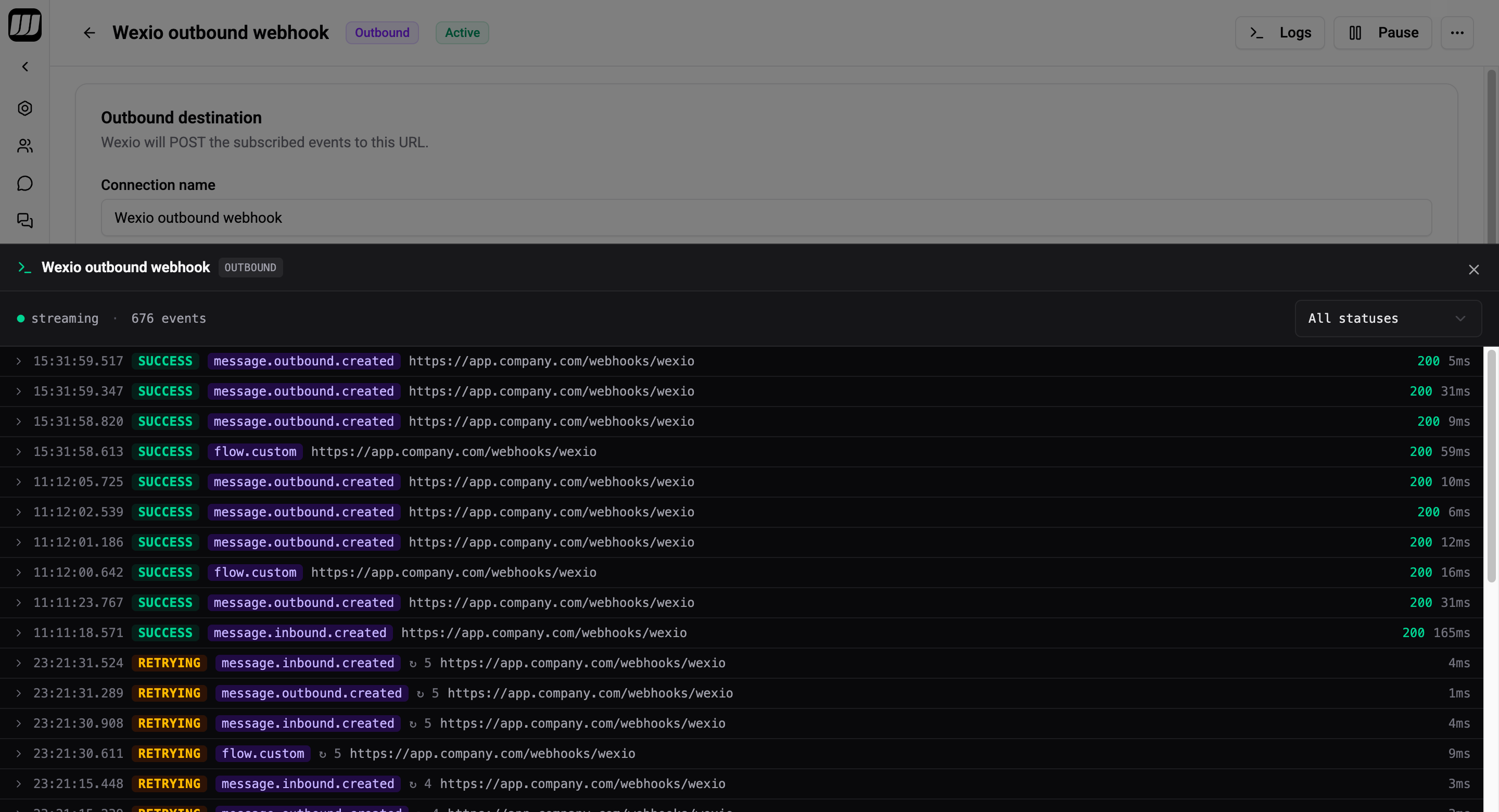 Outbound history rows