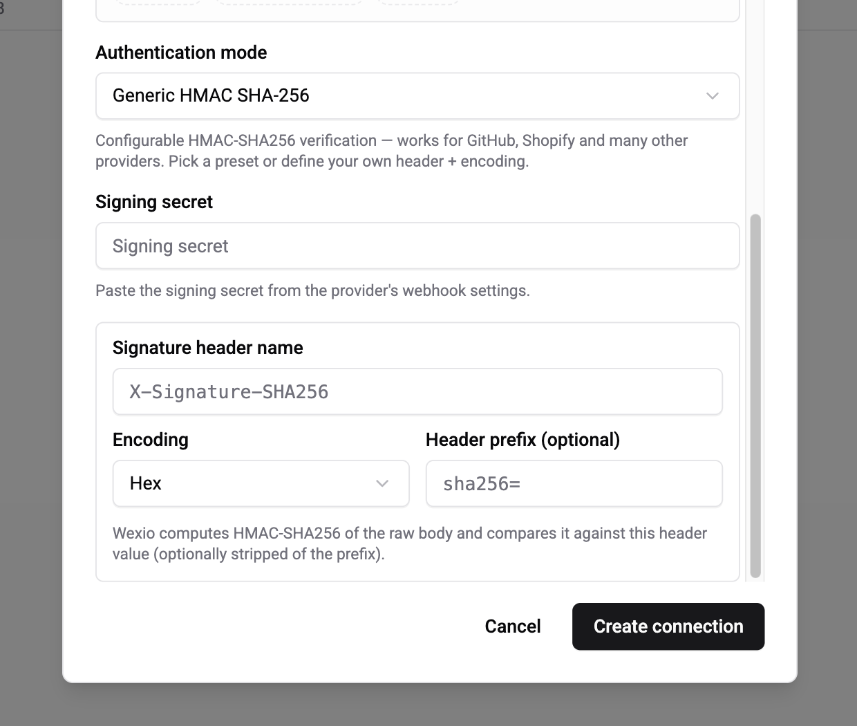 Generic HMAC configuration