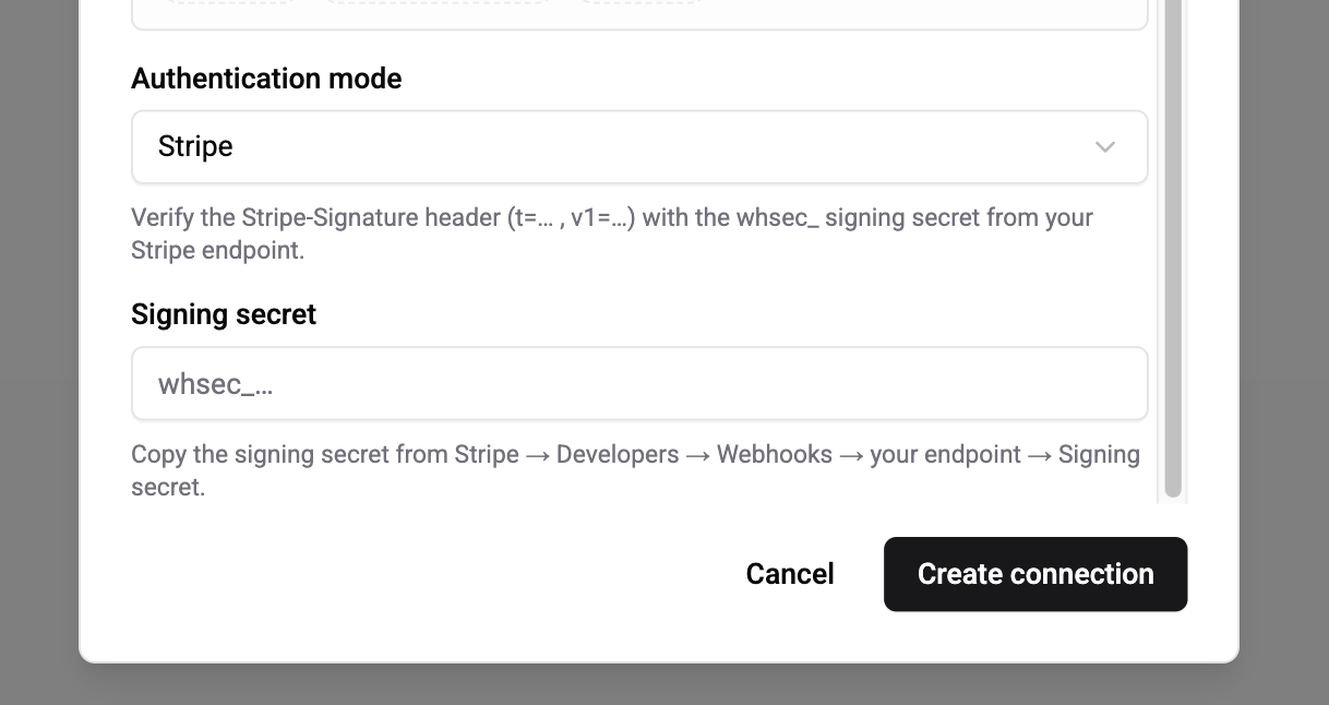Stripe mode signing secret