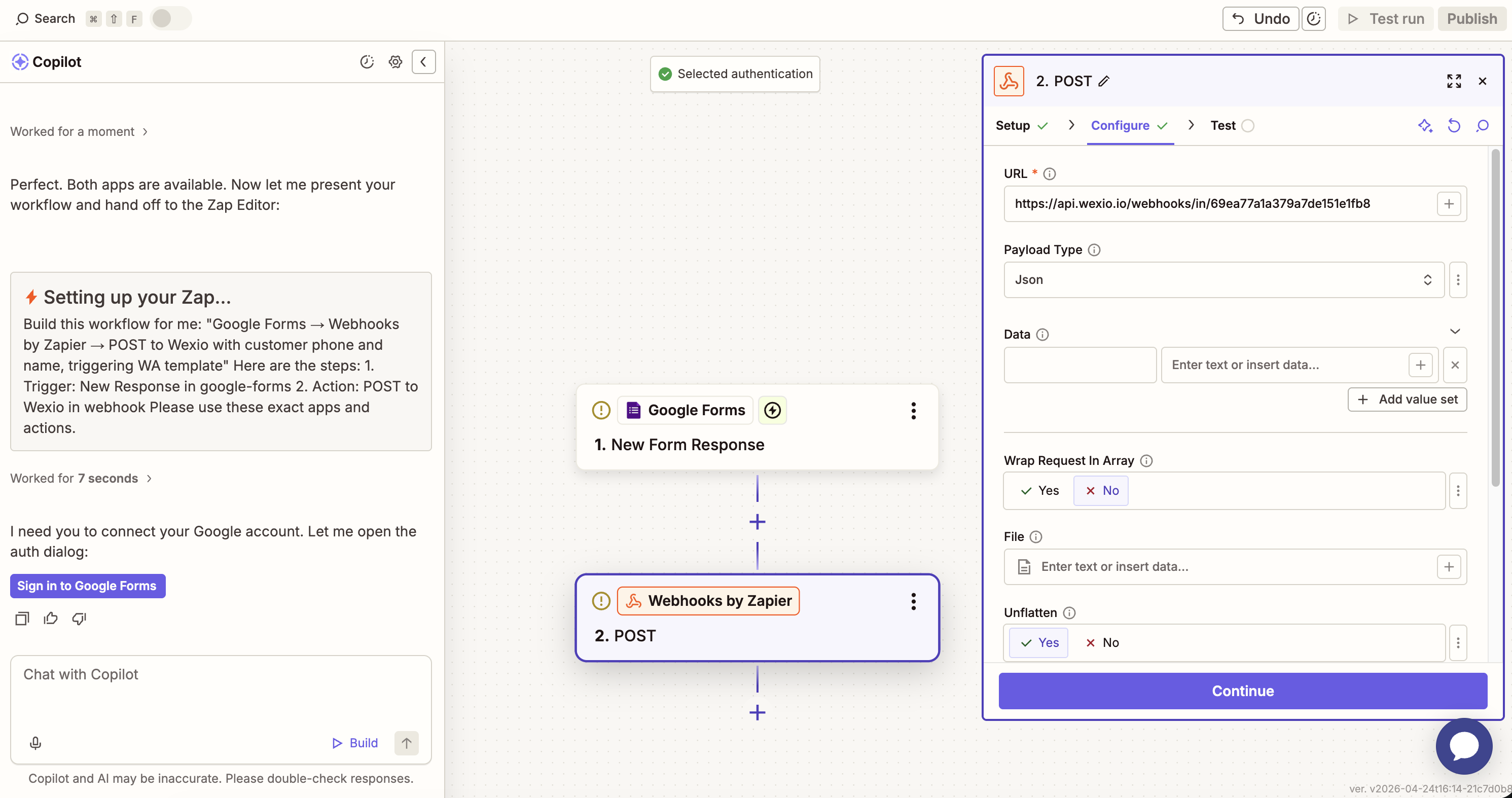 Webhooks by Zapier configuration