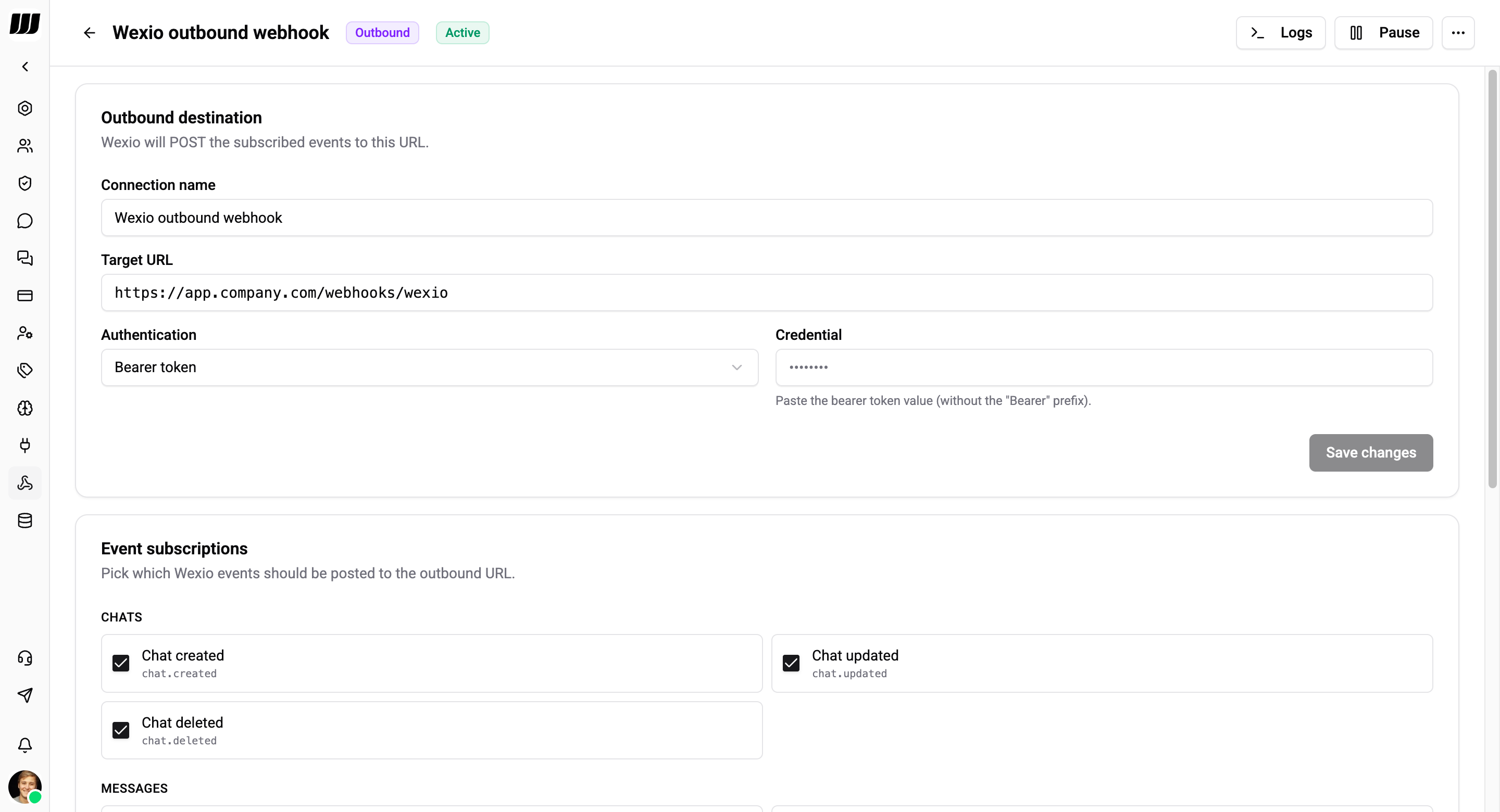 Outbound webhook detail page
