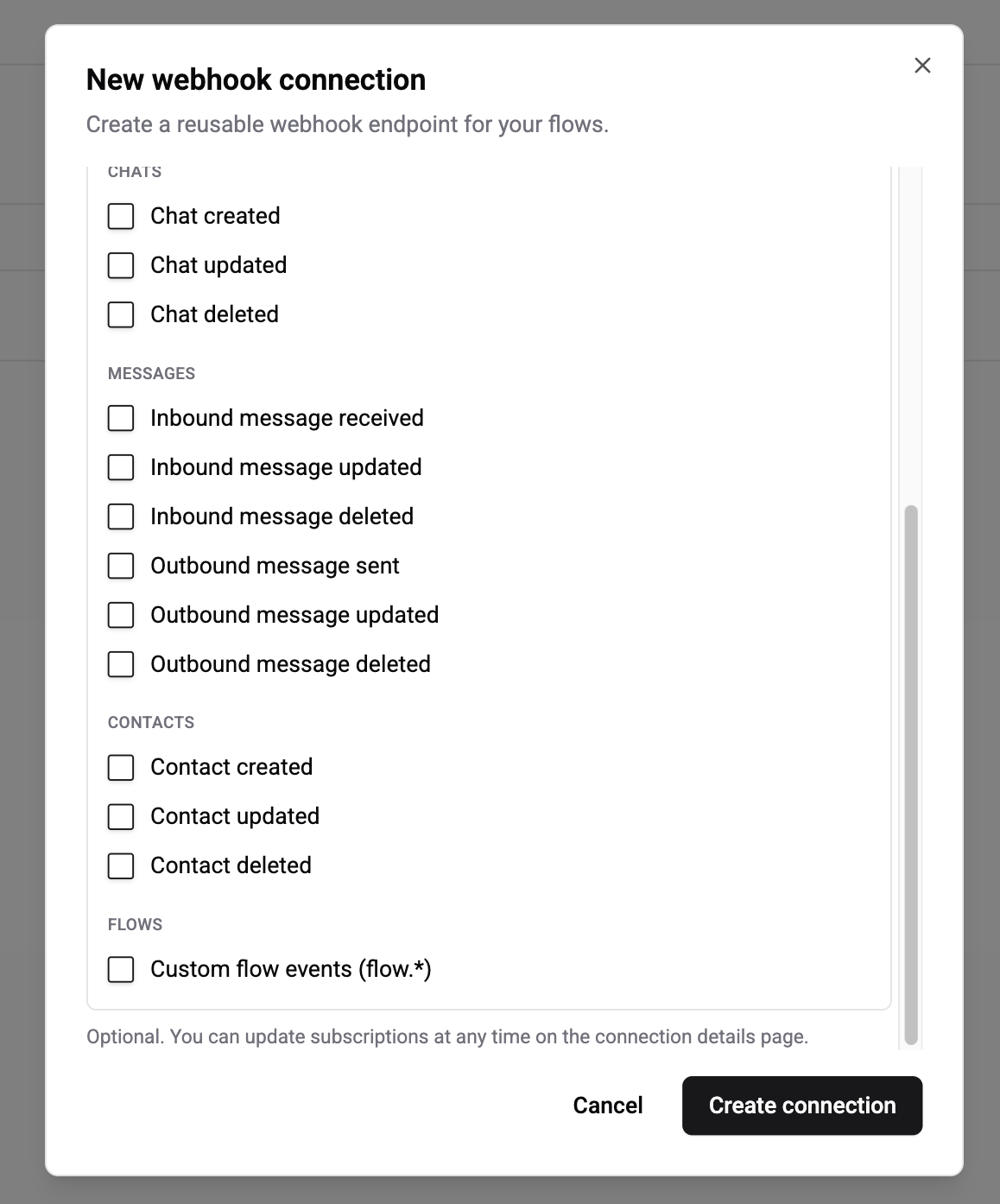 Event subscription picker